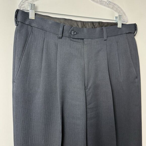 Paul Frederick Men’s 36x28 Navy Blue Pleated Dress Pants Cuffed Extended Waist - Picture 7 of 16